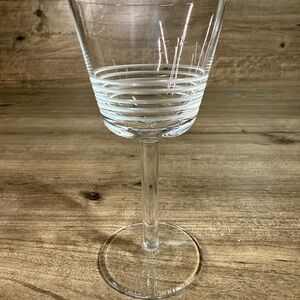 (1) Pottery Barn Wine Glasses Optic Etched Rings Hand Blown (6.75”H)